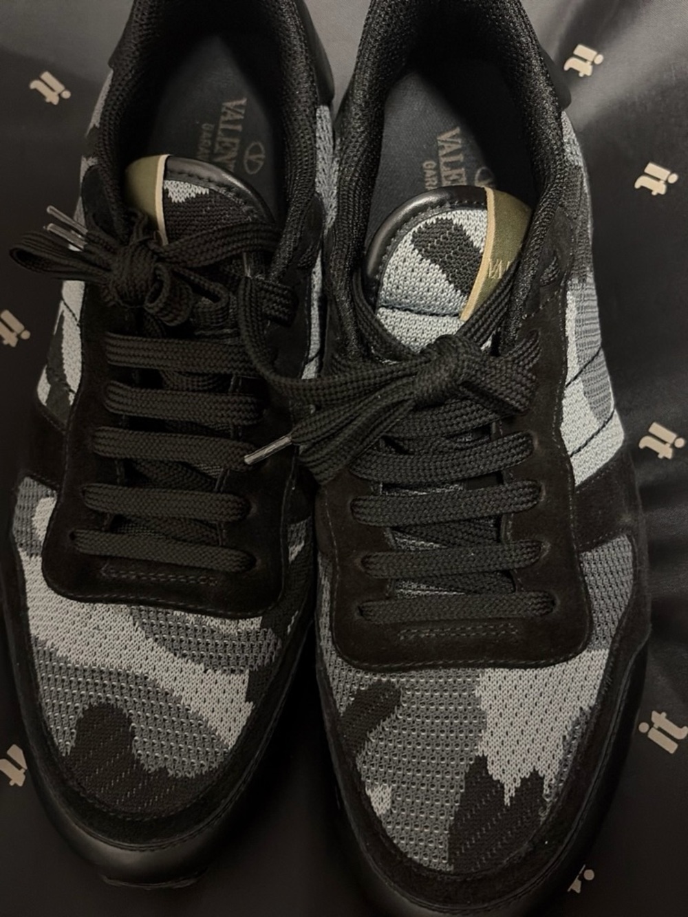 Valentino Men's Black & Gray Camouflage Knit Sneakers